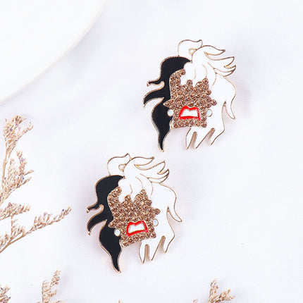 Creative Black And White Hair Funny Earrings Halloween