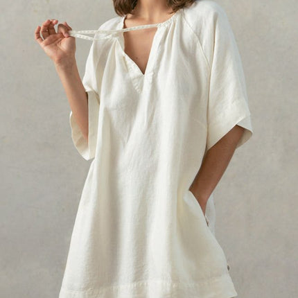 Women's Fashionable Elegant Cotton And Linen V-neck Lace-up Dress