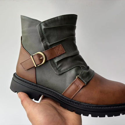 Square Heel High-top Men's Boots Large Size Winter Brown Stitching Solid Color