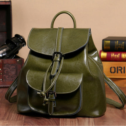 Korean Style Cowhide Pocket Pull-belt Backpack