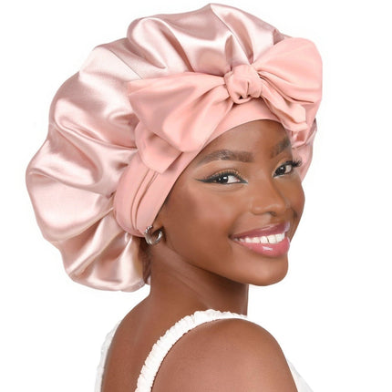 Satin Round Cap Bow Elastic Wide-brimmed Ribbon Nightcap