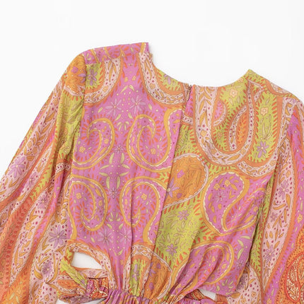 Women's Long Sleeve Cutout Print Dress