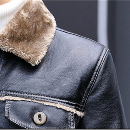 Lapel and Cashmere Men's Casual PU Leather Jacket