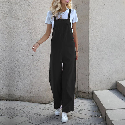 Summer Women's Casual Long Solid Color Suspender Pants
