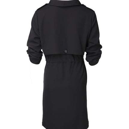 Loose Solid Color Waist Tight Rolled Sleeves Mid-length Trench Coat For Women