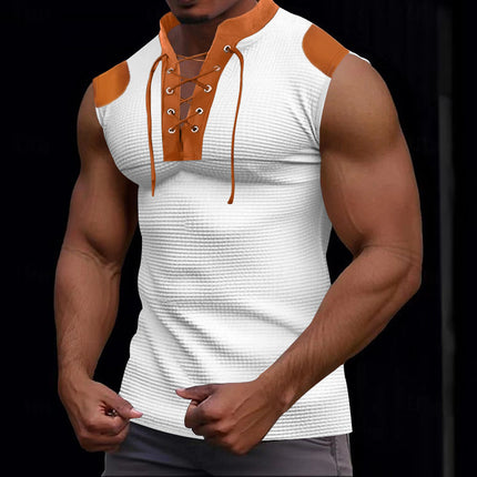 Casual Multicolor Lace-up V-neck Sleeveless T-shirt