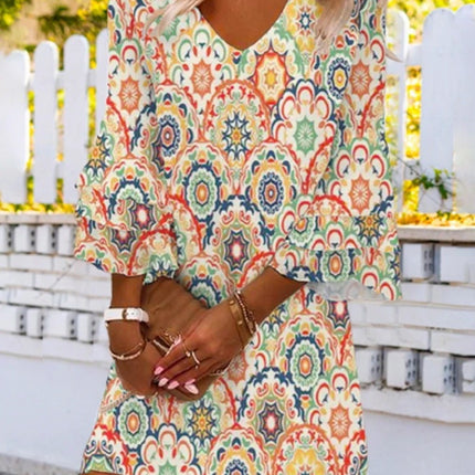 Women's Fashion V-neck Ruffle Digital Printing Dress