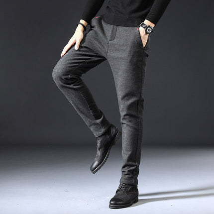 Fleece Lined Sanded Slim-fit Stretch Casual Pants