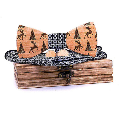 Christmas gift elk design wooden bow tie