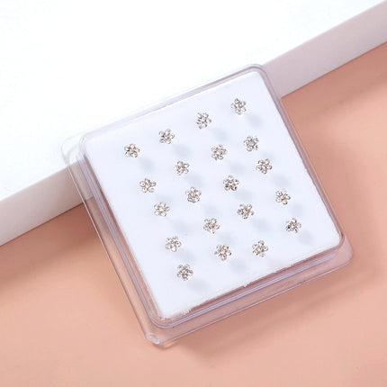 20/set of classic diamond studded white piercing nose ring studs set