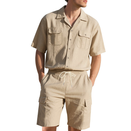 Men's Casual Solid Color Short Sleeve Shorts Suit