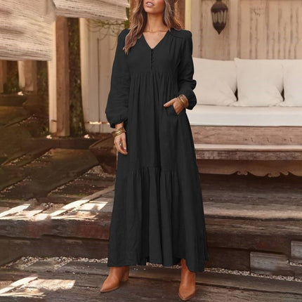 Retro Casual Long-sleeved Dress With Big Swing Dress