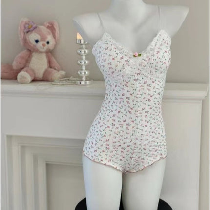 Pure Desire Style Small Floral V-neck Skinny Slimming Sleeveless