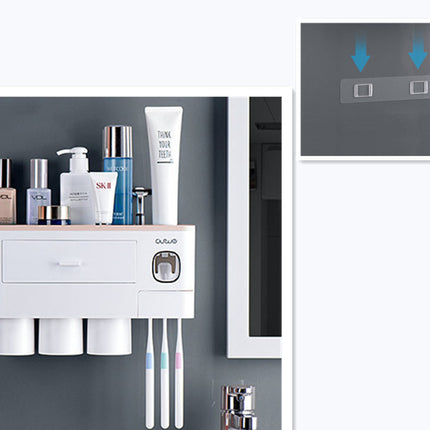 Non-marking Hanging Magnetic Toothbrush Holder Single Drawer Storage Rack With Toothpaste Squeezer Toiletry Set