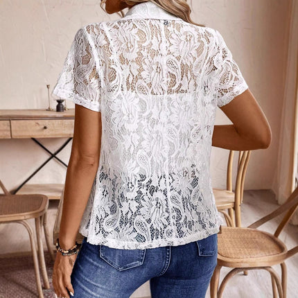 Fashion Lace Elegant Lady Short Sleeve Suit