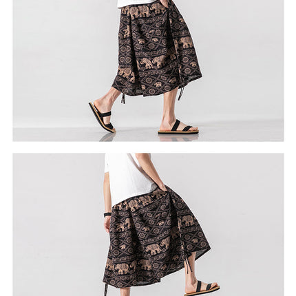 Men's Loose-fitting Chinese Style Elephant Flower Cropped Large Trunks Radish Beach Flower Pants