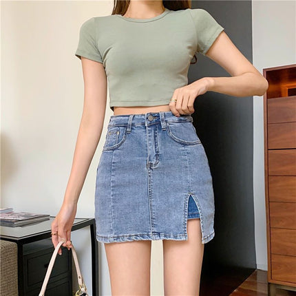 Slit Black Denim Skirt For Women
