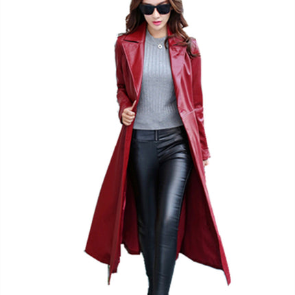 Thin PU leather long leather jacket