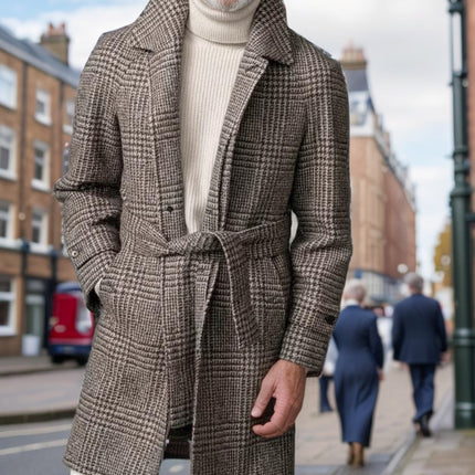 Men's Raglan Sleeve Checked Woolen Coat Fashion