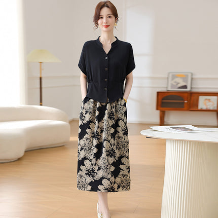 Short Sleeve Shirt Skirt Two-piece Set