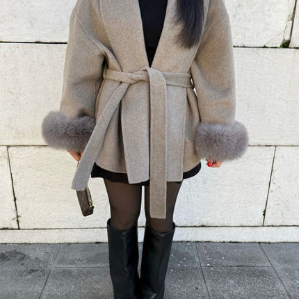 Furry Sleeves Overcoat Long Coat