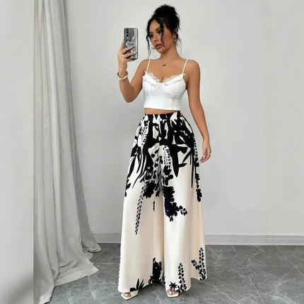 Fashion Printing Lace-up Waist-controlled Slimming Women's Casual Pants