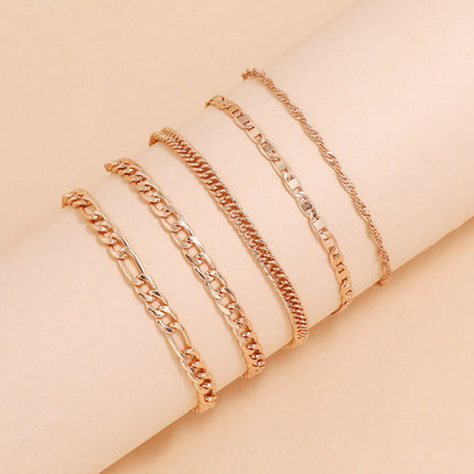Simple Graceful Metal Chain Retro Creative Snake Chain Anklet Five-piece Set