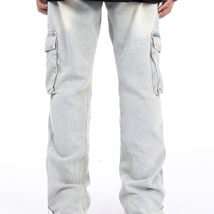 American Style Autumn And Winter Washed And Made Old Micro Elastic Jeans With Zipper Design At The Hem For Casual Pants