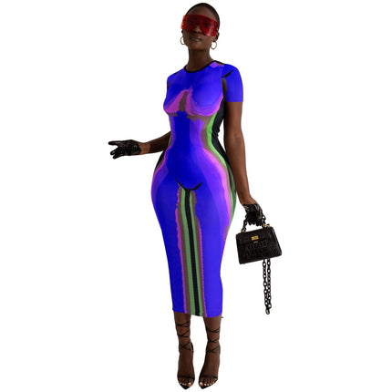 Women's Positioning Printed Round Neck Short Sleeve Dress