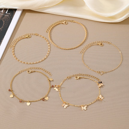 Butterfly Summer Beach Style Anklet Five-piece Set
