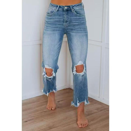 European And American Ripped Jeans Women's Tight
