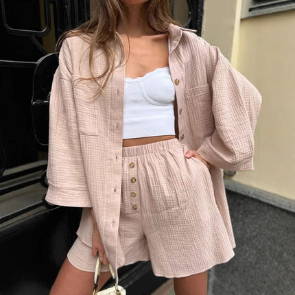 Cardigan Breasted Top Shorts Two-piece Set