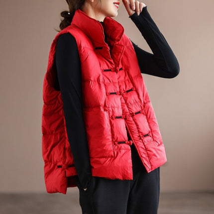 Down Jacket Women's White Duck Down Ethnic Style Vest