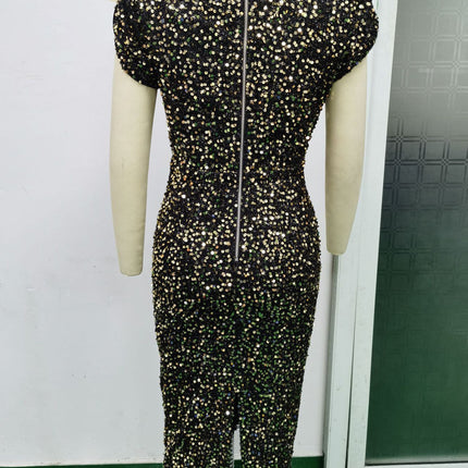 Women's Short Sleeve Retro Sequins Dress