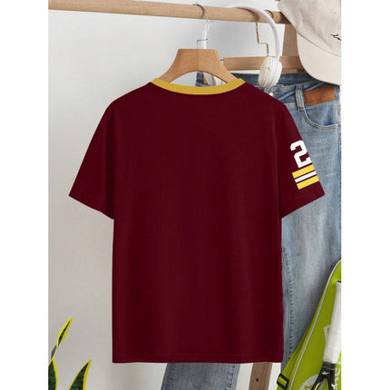 Casual Digital Printing Loose Contrast Color Short Sleeve Jersey T Shirt
