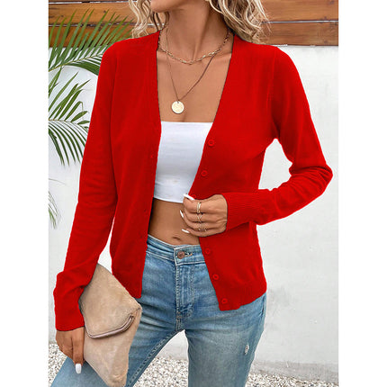 Women's Long Sleeve V-Neck Button Down Cardigan Knit Shrugs Sweater