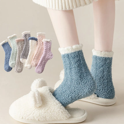 Thickened Thermal Coral Fleece Twist Women's Socks Pile Style Middle Tube
