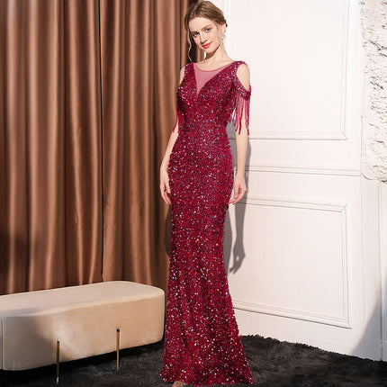 Sequin Long Slim Slimming Fishtail Dress