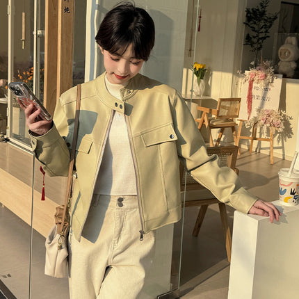 Spring And Autumn Clothing Slimming Leather Coat