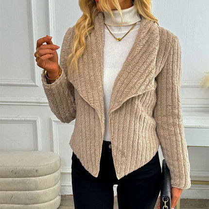 Autumn And Winter Velvet Cardigan Lapel Short Coat