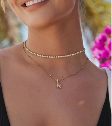 Bubble Initial Sphere Necklace Personalized Initial Necklace Full Zirconia Choker