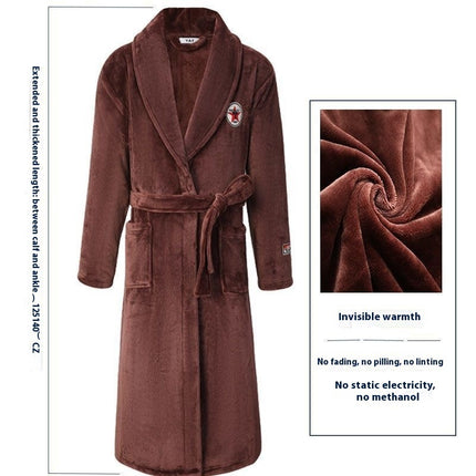 Men's Winter Thickening Thermal Bathrobe Coral Velvet Thin Belt Bathrobe Pajamas