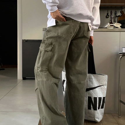 Cargo Jeans Washed-out Vintage Large Pocket Straight-leg Pants
