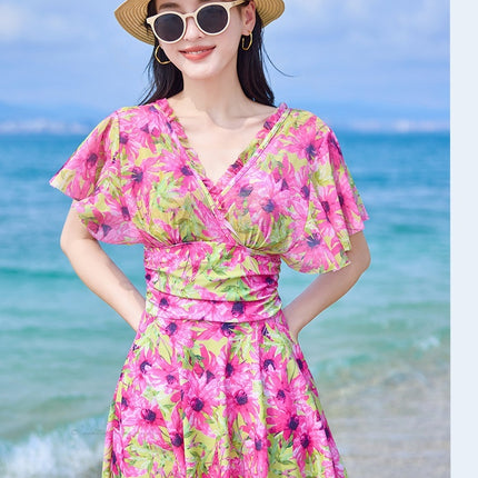 French Floral Dress Women's Flab Hiding