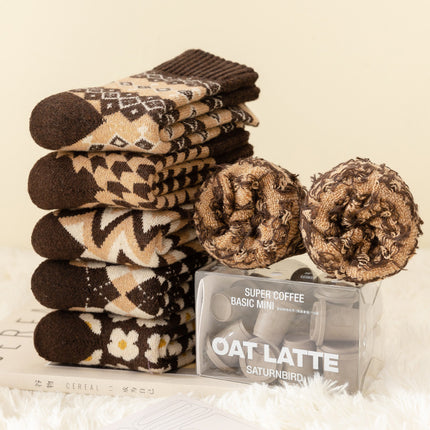 Winter Socks With Snow Boots Women's Mid Tube Stockings Diamond Lattice