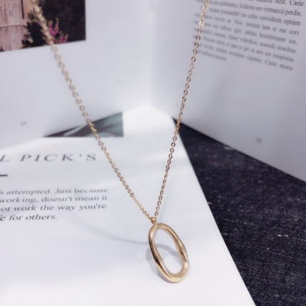Oval Hollow Pendant K Gold Titanium Steel Necklace