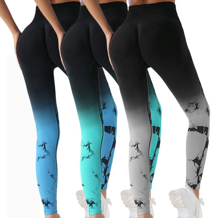 3 Pack Women's Tie Dye Gradient Color Yoga Sports Leggings, Ruched High Waist Workout Seamless Scrunch Booty Leggings Butt Lift Athletic Leggings Tummy Control Yoga Pants