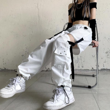 Women's Detachable White Overalls Ankle Banded Pants