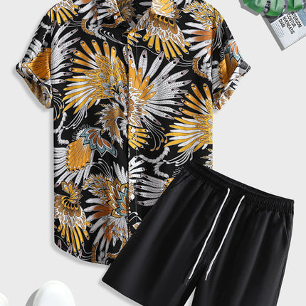 Men's Printed Casual Style Short Sleeve Shirt Outfit