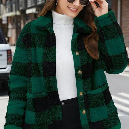 Women's Plaid Plush Long-sleeved Winter Fashion Casual Jacket